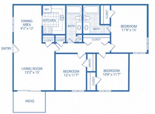 second floor floor plan of a two story house with bedrooms and baths
