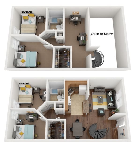 a floor plan of two bedrooms with two baths and two closets