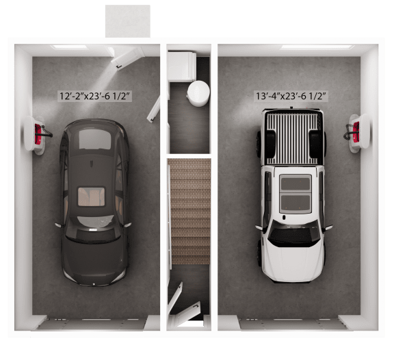an aerial view of a car parked in a parking lot