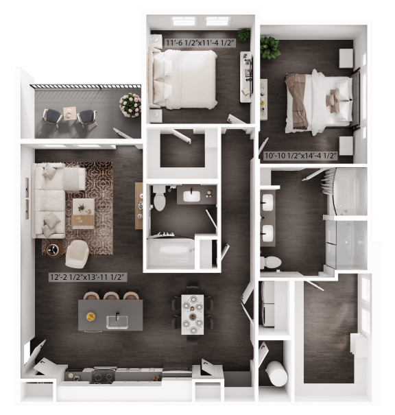 a 3d floor plan of a bedroom with a bathroom