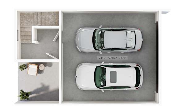 Two white cars are parked in a parking space.