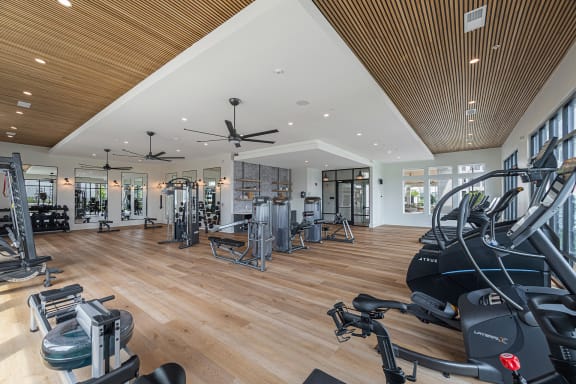 a gym with a lot of exercise equipment