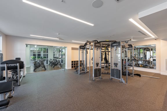 the preserve at ballantyne commons fitness room with weights and cardio equipment