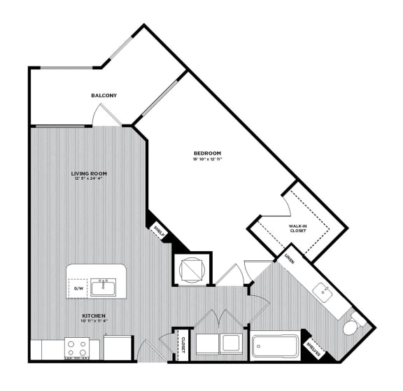 A1 1 Bed 1 Bath 719 Sq. Ft. Floor Plan at The Parker at Maitland Station Maitland, 32751