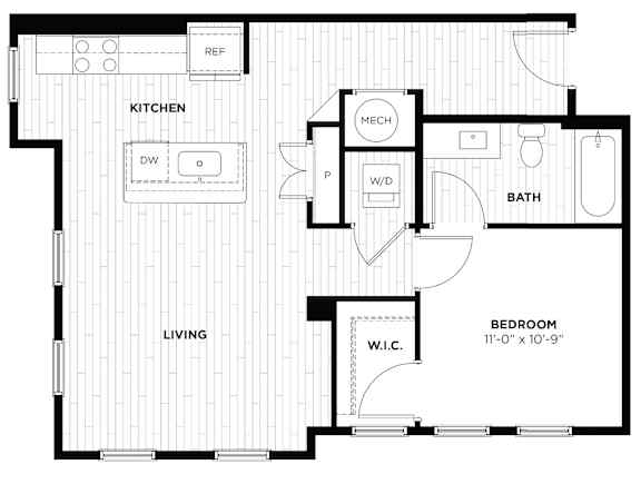 a floor plan of a room with a bedroom and a bathroom