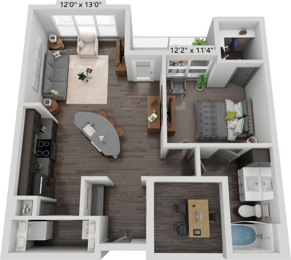 a 2400 sqft home with a bedroom and a living room