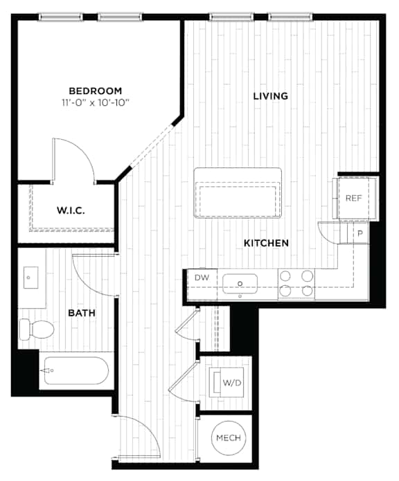 a floor plan of a room with a bedroom and a bathroom