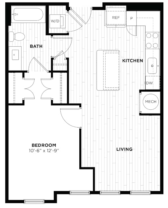 a floor plan of a house with a bedroom and a living room