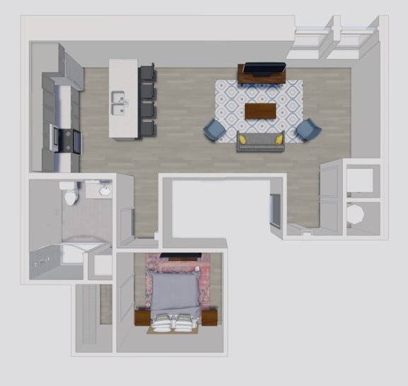 a floor plan of a house with a bedroom and a living room