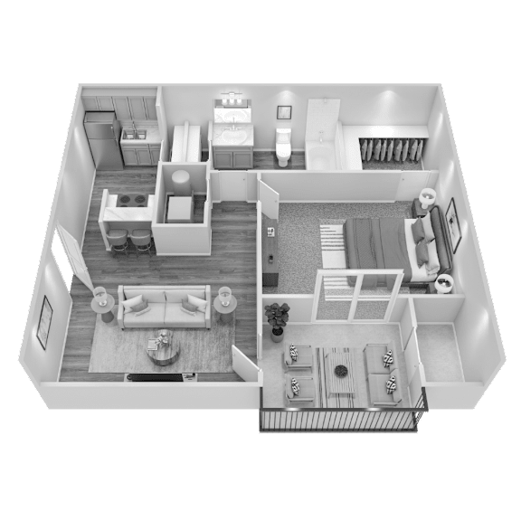 A black and white image of a two-story apartment layout.