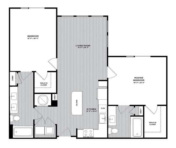 B1 2 Bed 2 Bath 1,107 Sq. Ft. Floor Plan at The Parker at Maitland Station in FL