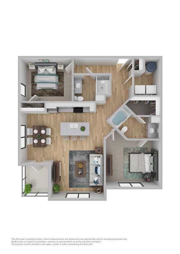 A floor plan of a small apartment with a bedroom, living room, kitchen, and bathroom.