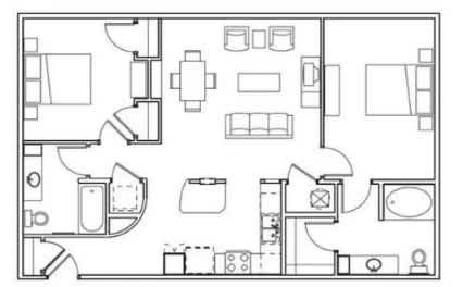 A black and white image of a floor plan of a house.