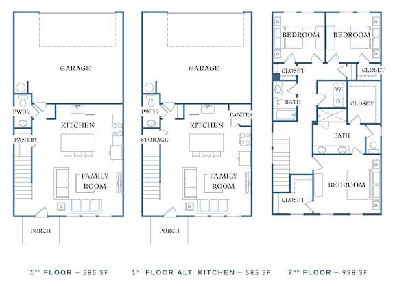 a floor plan of three different floors of a house with different bedrooms