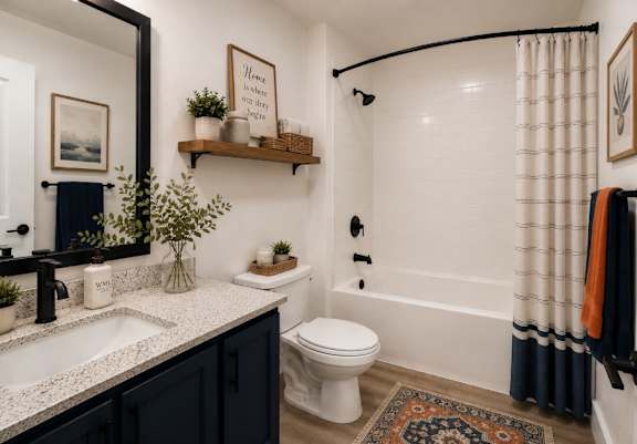 A bathroom with a white toilet, a sink, and a shower.