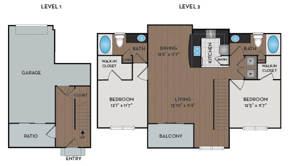 A diagram of a two-story house with labeled rooms.