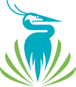A blue shape with a green shape on the left and right side.