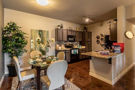 spacious kitchen and dining room at the reserve at walnut creek apartments