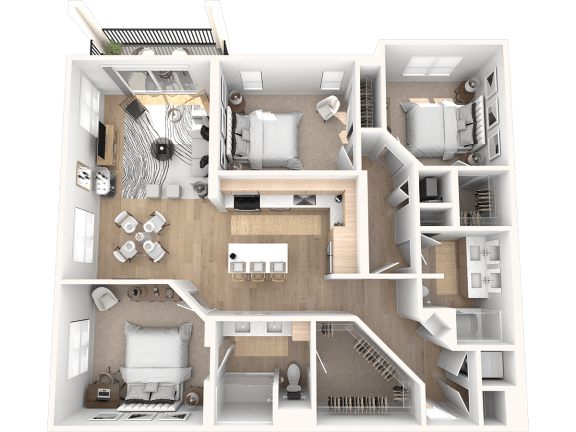 three bedroom floorplan at Altis Santa Barbara, Naples, 34104
