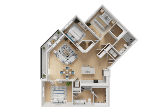 A detailed 3D floor plan of a house showing all rooms and their layout.