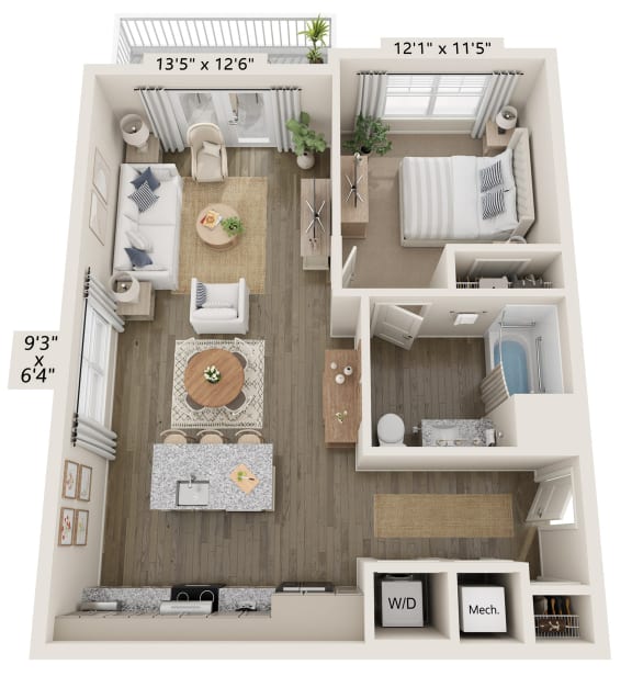 a 2 bedroom floor plan with a bathroom and a living room
