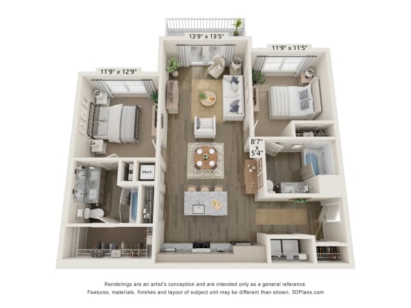 a 3d floor plan of a house with a bedroom