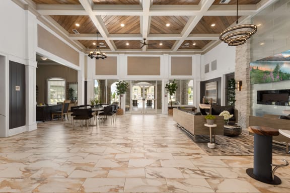 the lobby at the preserve at great pond apartments in windsor, ct