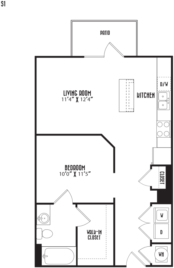 the floor plan of a bedroom apartment with a bathroom and a living room