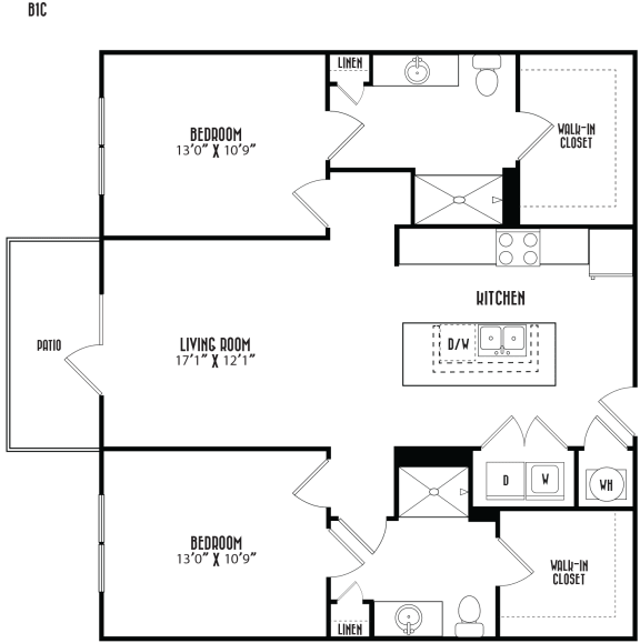 the floor plan of a bedroom apartment with a living room and a dining room