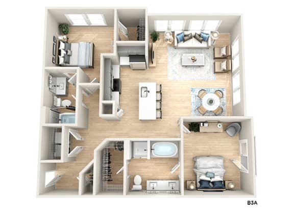 a 3d floor plan of a house with a bedroom and a living room