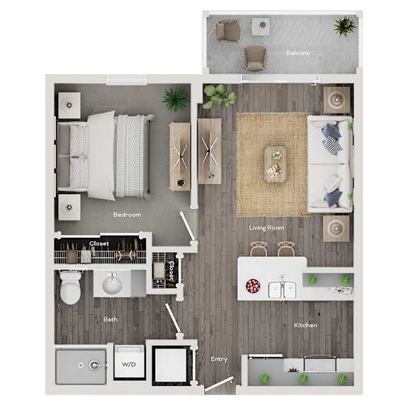 A floor plan of a house showing a living room, kitchen, bedrooms, bathrooms, and a balcony.