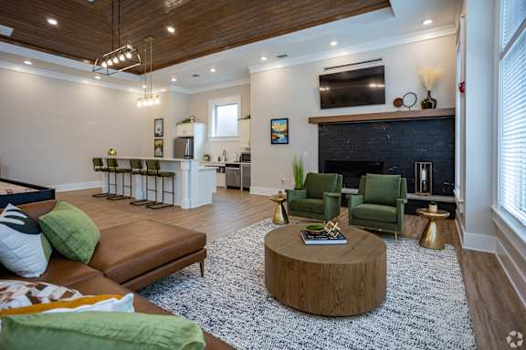 a living room with a couch and a coffee table
