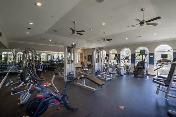 a gym with weights and cardio equipment in a luxury home  at Orion Prosper Lakes, Texas, 75078