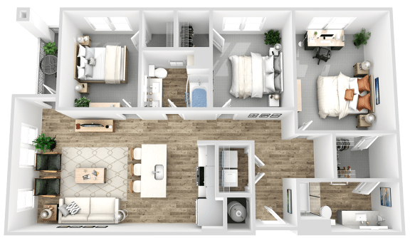 a floor plan of a house with bedrooms and a living room