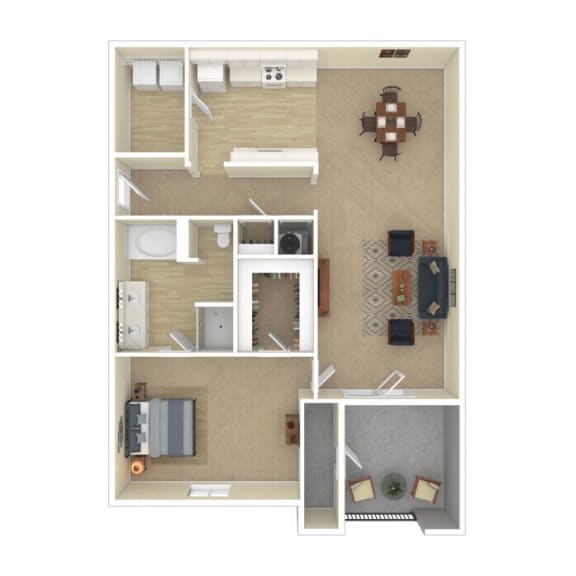 a bedroom with a bed and a desk in a room