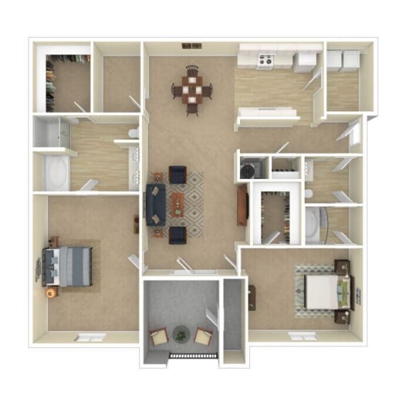 a furnished apartment with a bedroom and living room