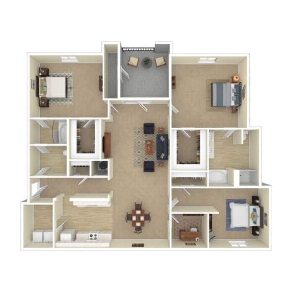 a furnished apartment with a bedroom and living room