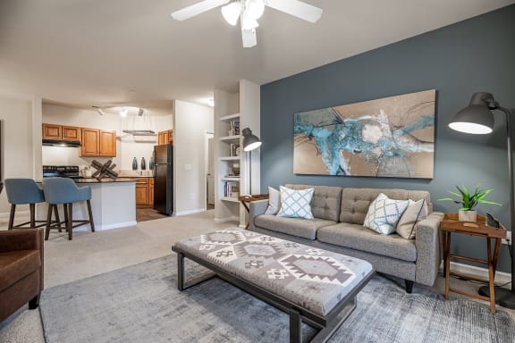 Living Room With Kitchen View at Woodland Trail, Georgia, 30241
