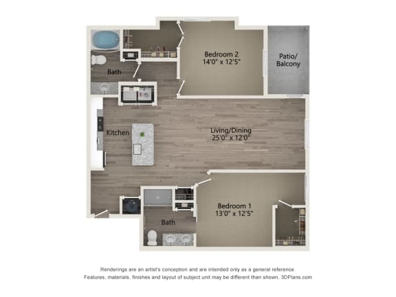 a floor plan of a studio apartment with a bedroom and a living room