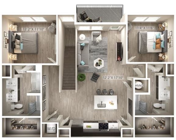 2 bed 2 bath floor plan C at Icon Apartment Homes at Ferguson Farm, Bozeman