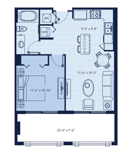 a floor plan of a small apartment at Regatta at New River, Fort Lauderdale, 33301