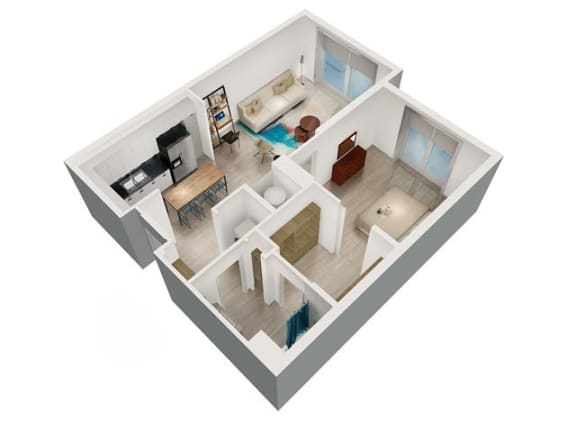 Floor Plan  a bedroom and living room are shown in this illustration at Saba Pompano Beach, Pompano Beach, FL