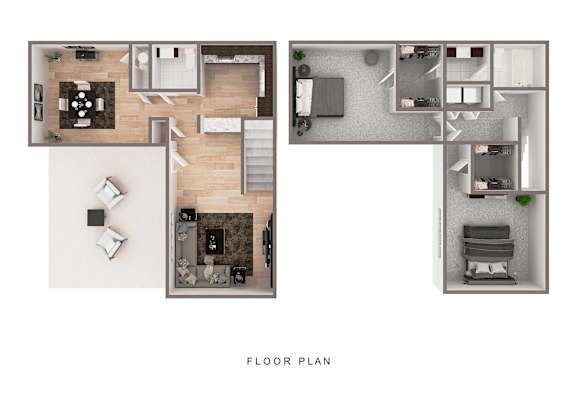A floor plan of a house with three bedrooms, a living room, a kitchen, and a bathroom.