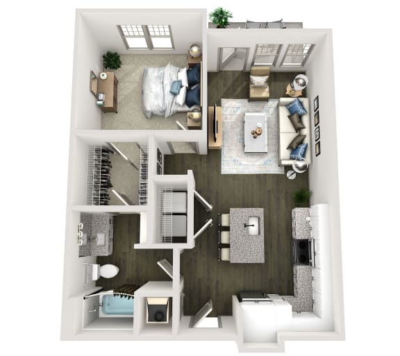a 1 bedroom floor plan with a bathroom and a living room