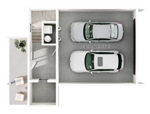 Two white cars are parked in a parking space.