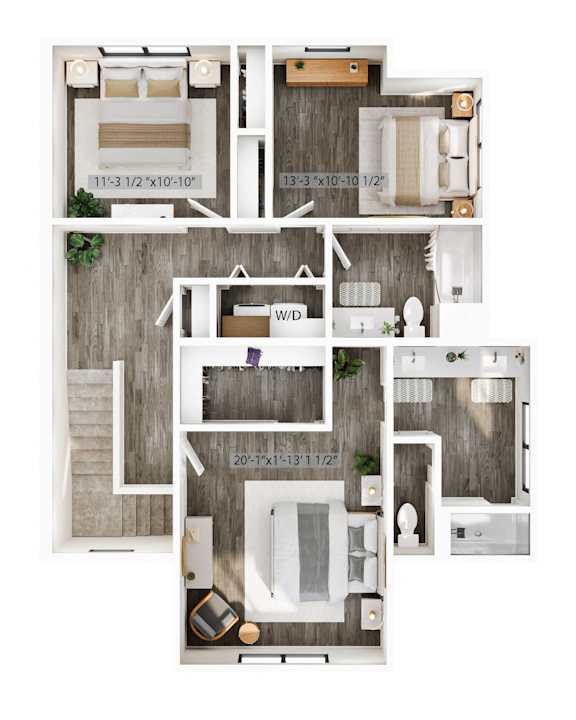 A floor plan of a two-bedroom apartment with a living room, kitchen, and bathroom.