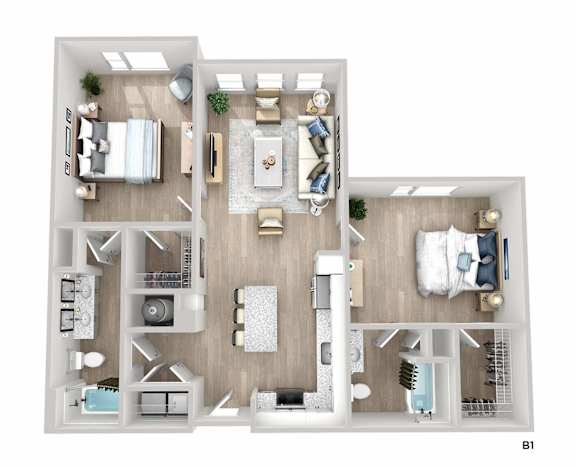 A top-down view of a house layout with labeled room B1.