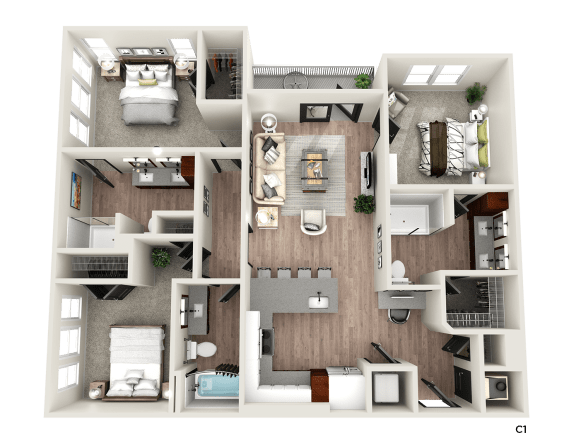 a floor plan of a bedroom with a bathroom and a living room