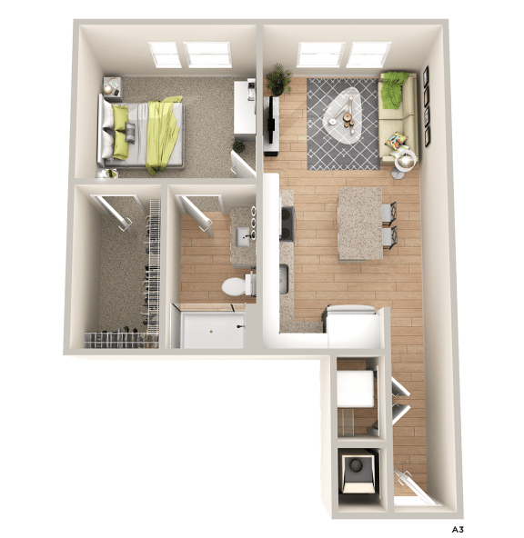 a 3d rendering of a bedroom floor plan of a house