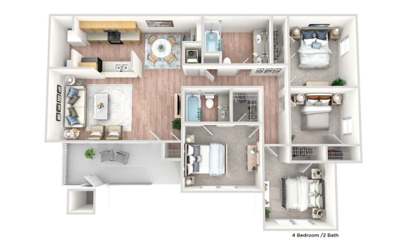 a 3d floor plan of a house with bedrooms and a living room